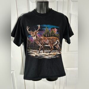 Vintage 90s Hazelwood Nature Deer Aop Shirt Black Single Stitch USA